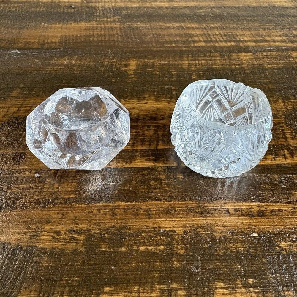 Vintage Pressed Glass Salt Cellars Lot of 2 Open Salts Clear Patterned Dish